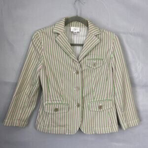 Ann Taylor LOFT Blazer 4 S Striped Colorful Spring Green Pink Stretch Career 3/4